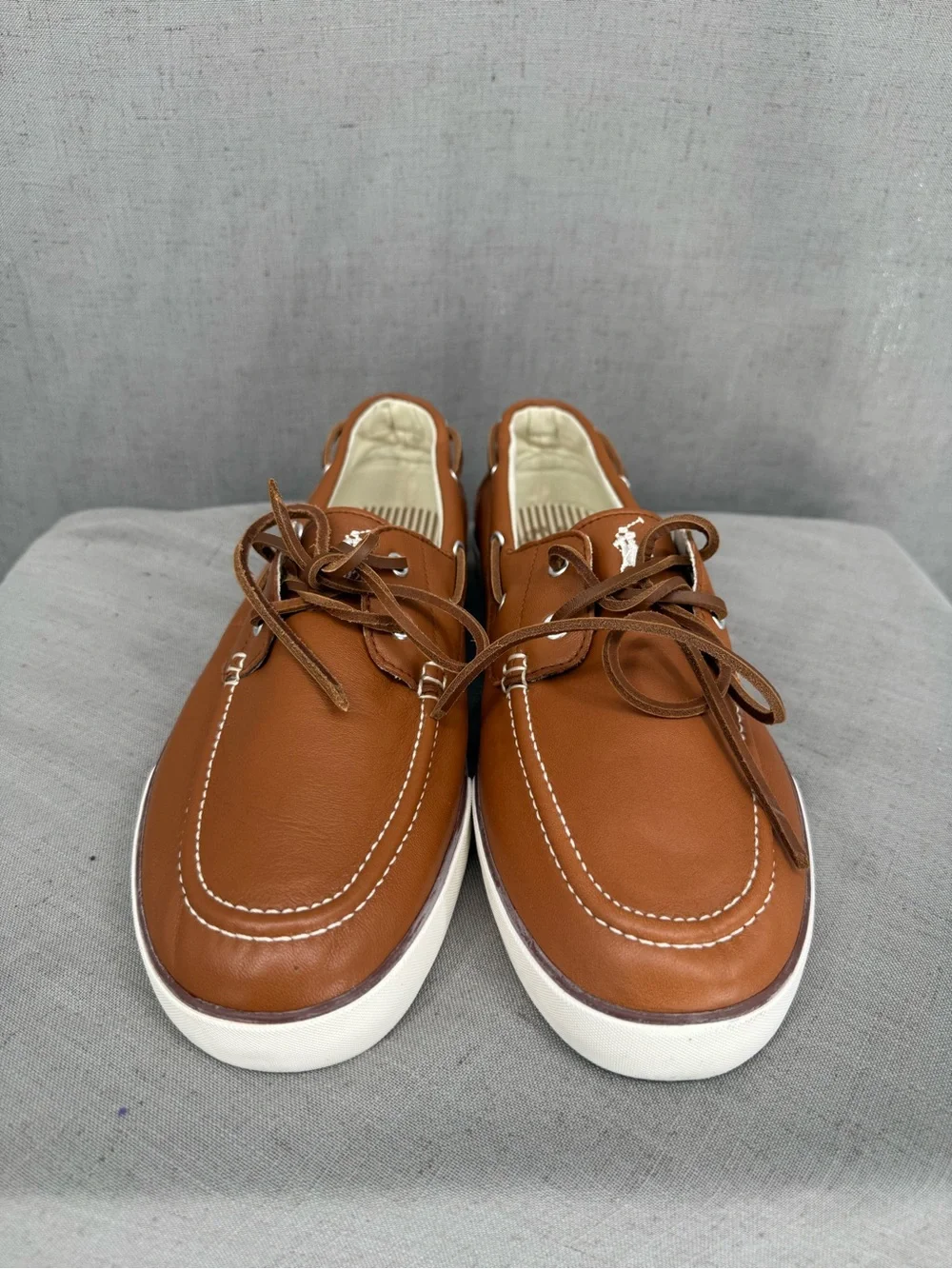 Polo Ralph Lauren Men's Bienne Oil Tumbled Leather Boat Shoes Tan US 13D